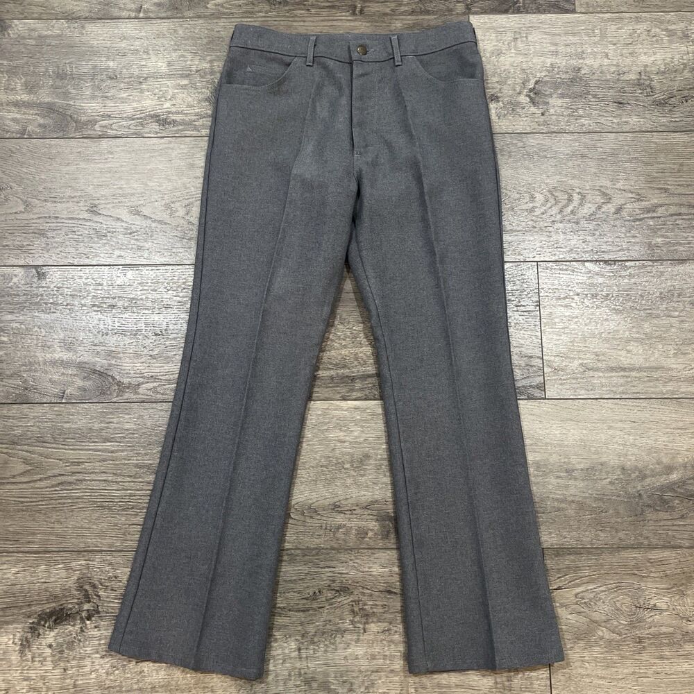 Vintage 70s Lee Polyester Ranch Pants USA Made Gray Flare Bootcut Men’s 34x30